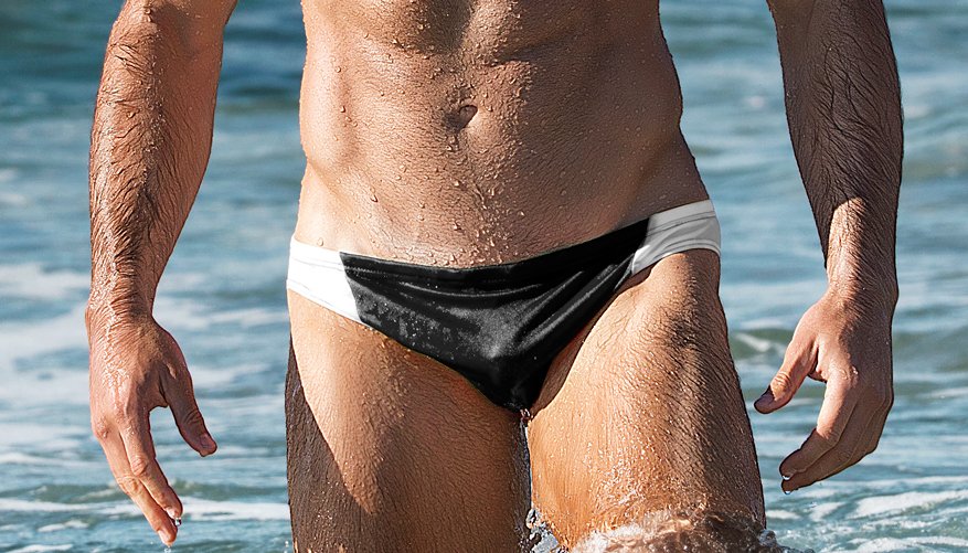 Men/'s  AUSSIEBUM /"SURGE/" Authentic//Genuine 100/% Nylon Swimsuit Black and White.