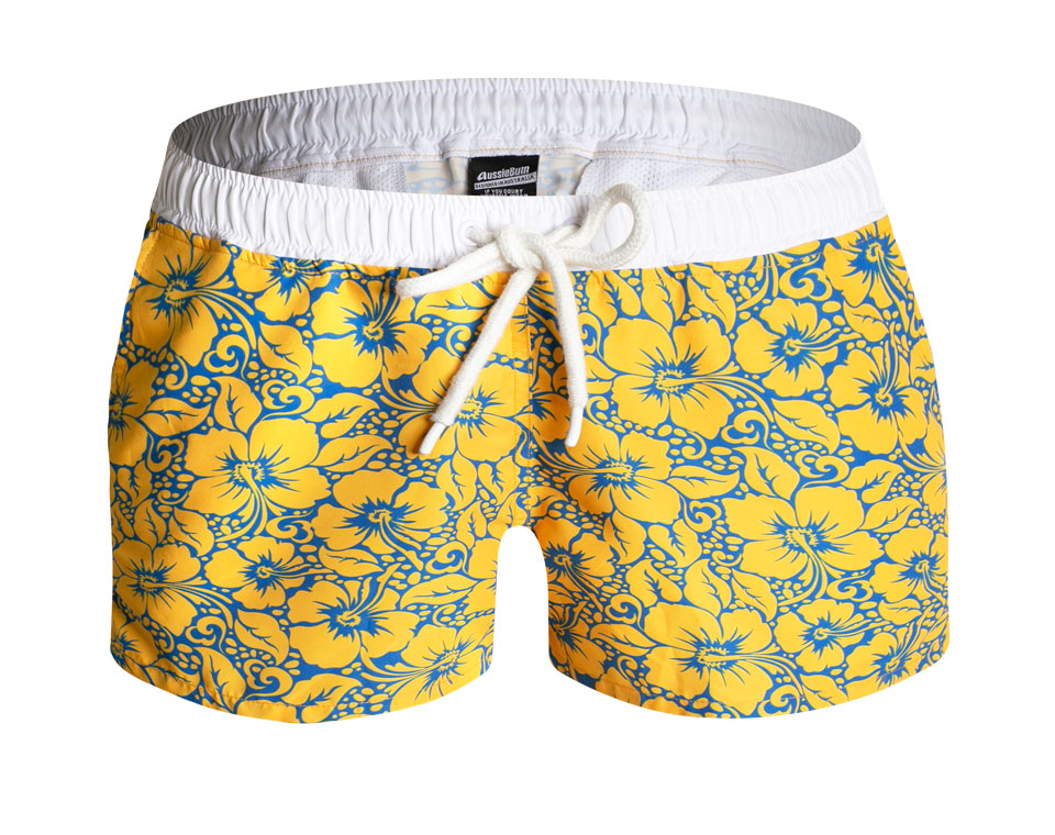 Aloha Hibiscus Gold Yellow Shorts 