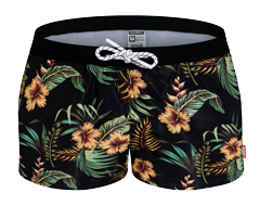 Aloha Hibiscus Black Pattern Shorts - Swimwear range at aussieBum